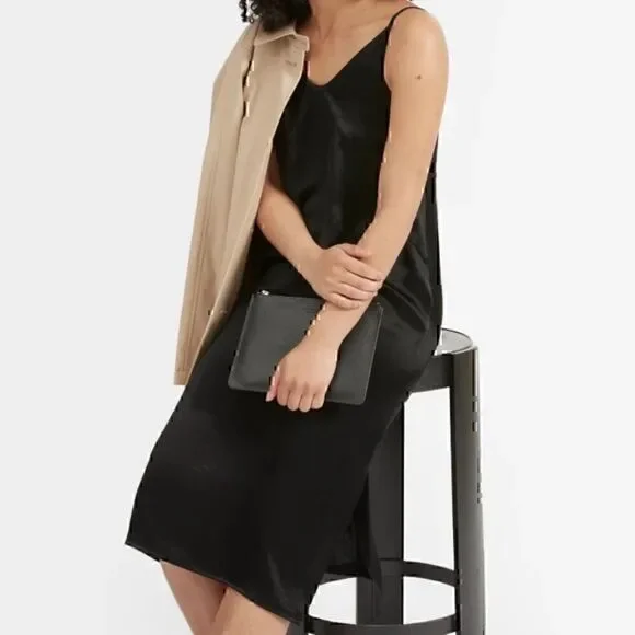 NWT Everlane The Party Midi Satin Slip Dress Black Size 0 - Picture 2 of 4